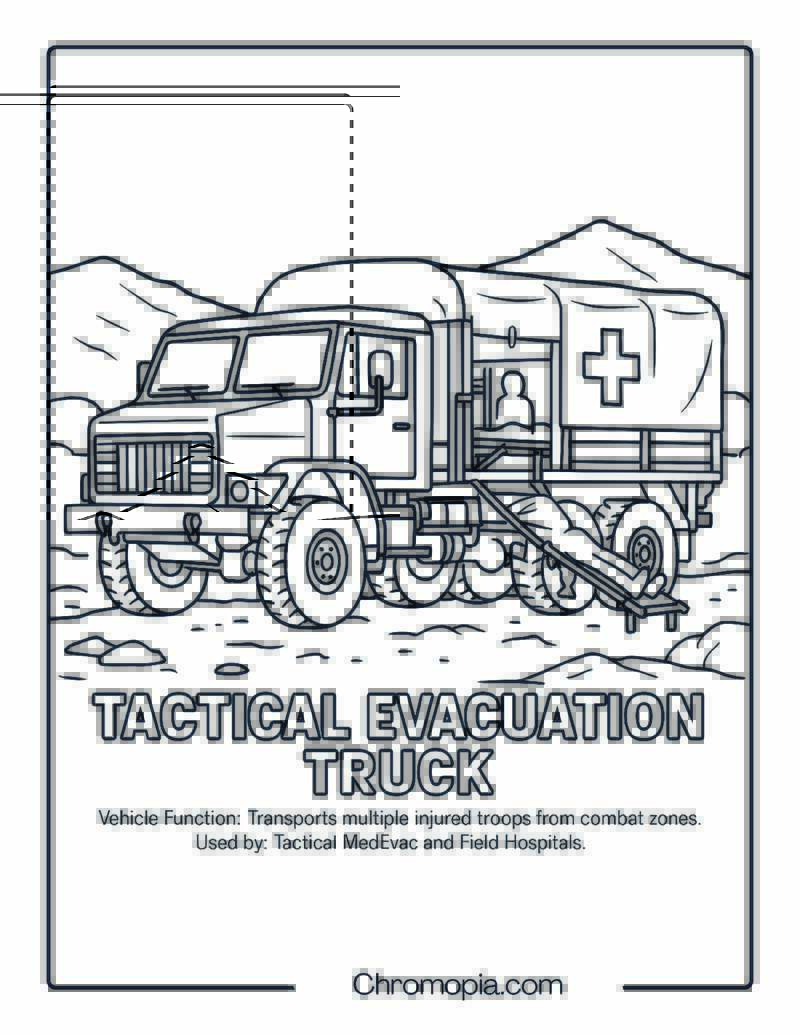 Tactical Evacuation Truck – Military Vehicle Coloring Page