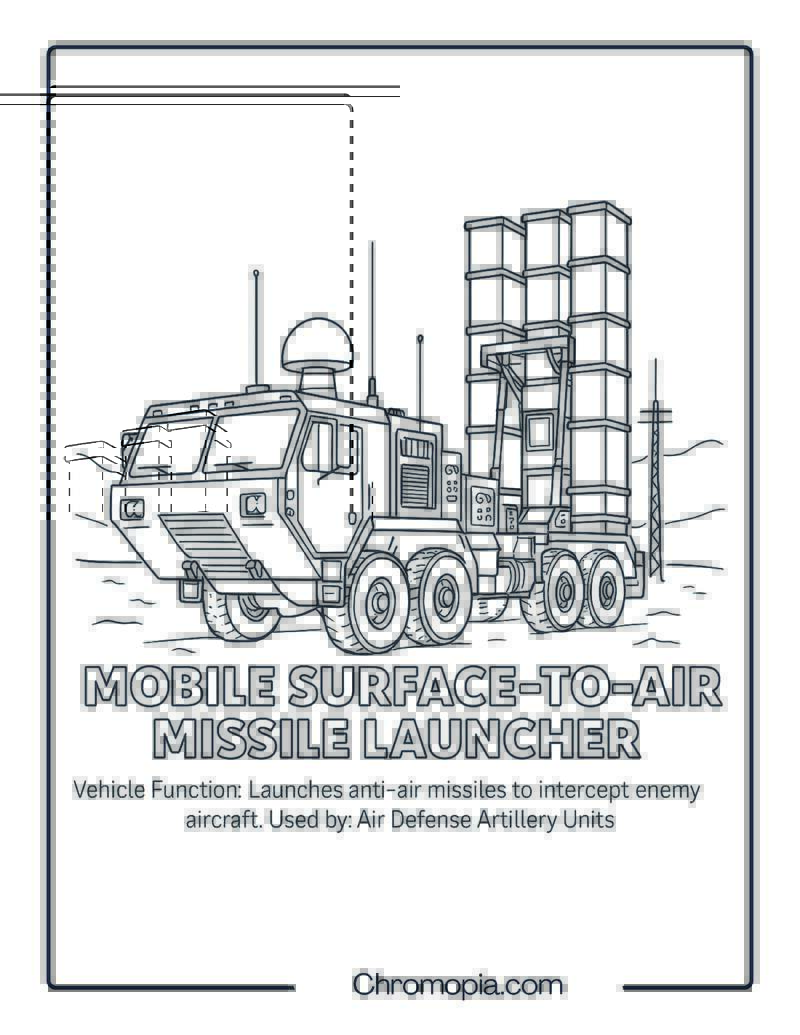 Mobile Surface-to-Air Missile Launcher – Military Vehicle Coloring Page