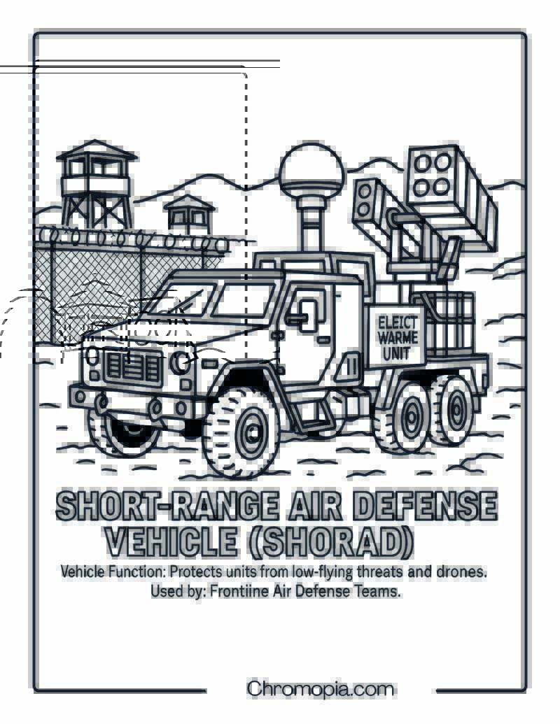Short-Range Air Defense Vehicle (SHORAD) – Military Vehicle Coloring Page