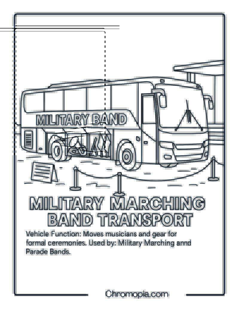 Military Marching Band Transport – Military Vehicle Coloring Page