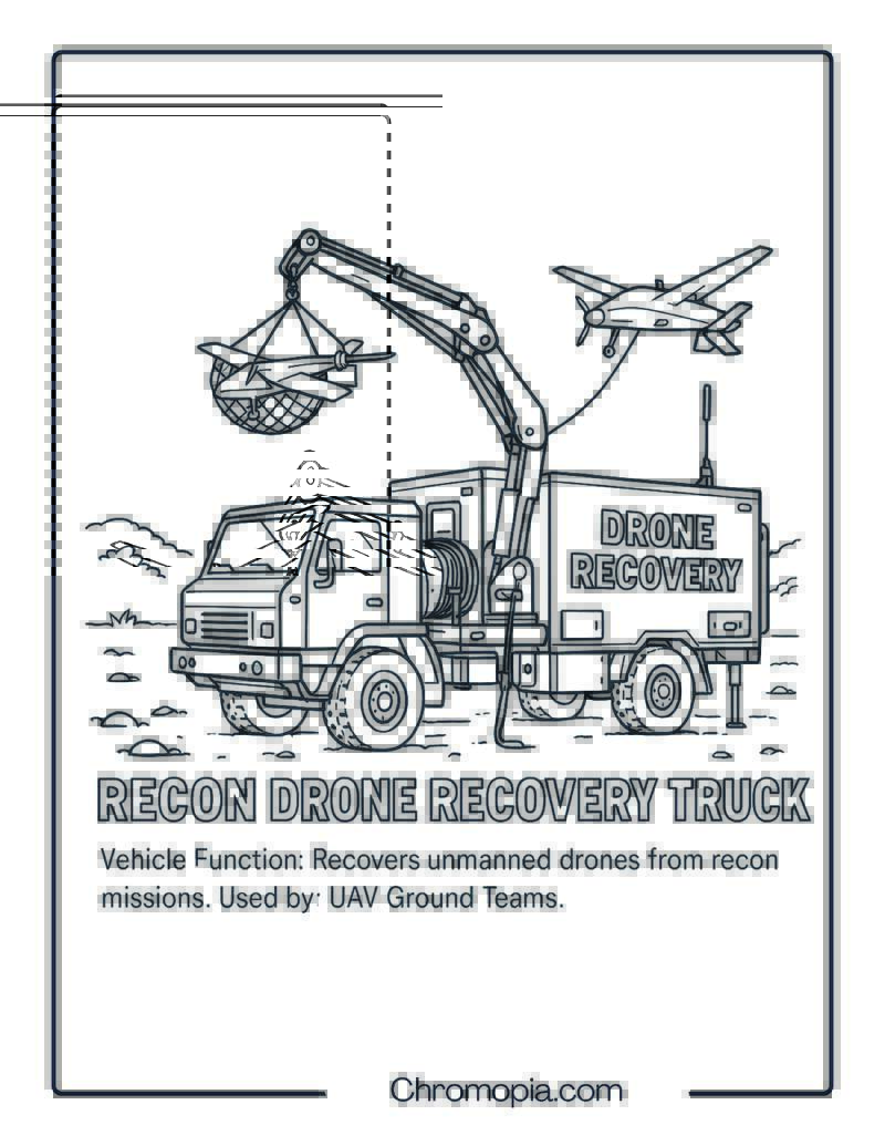 Recon Drone Recovery Truck – Military Vehicle Coloring Page