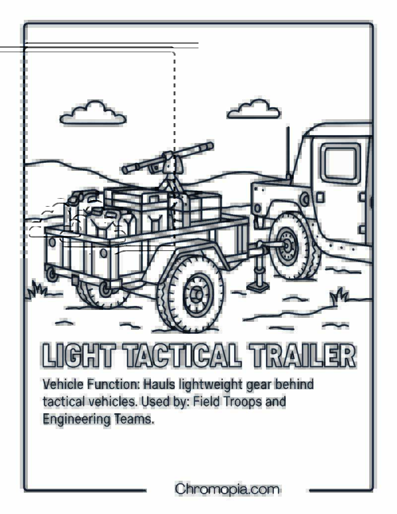 Light Tactical Trailer – Military Vehicle Coloring Page