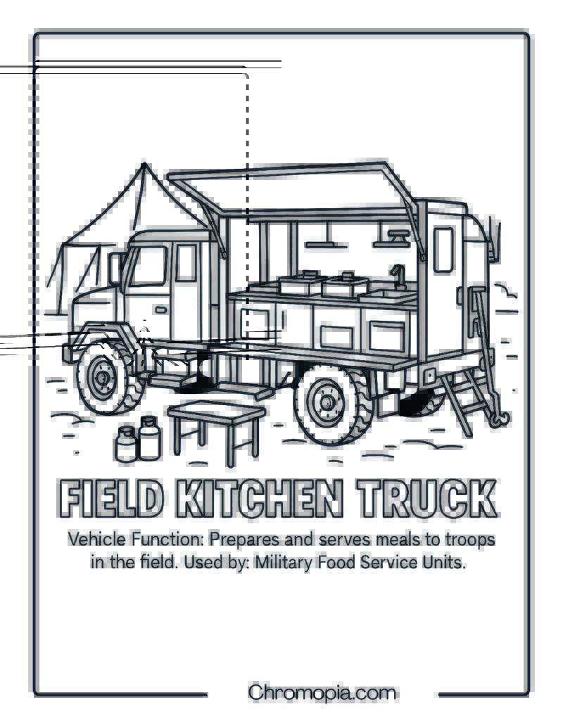 Field Kitchen Truck – Military Vehicle Coloring Page