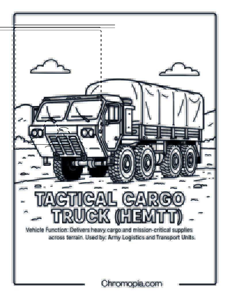 Tactical Cargo Truck (HEMTT) – Military Vehicle Coloring Page