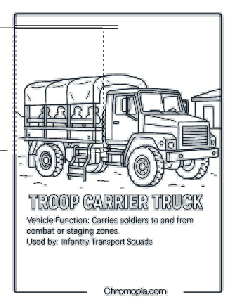 Troop Carrier Truck – Military Vehicle Coloring Page