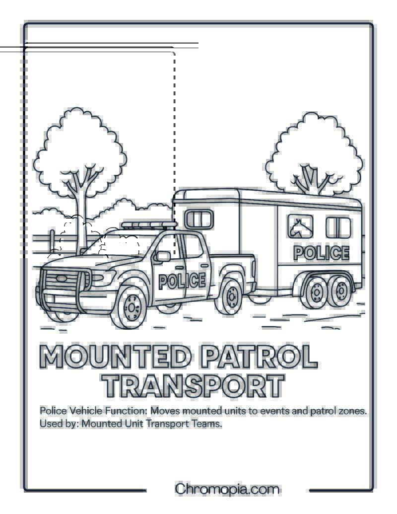 Mounted Patrol Transport – Police Vehicle Coloring Page