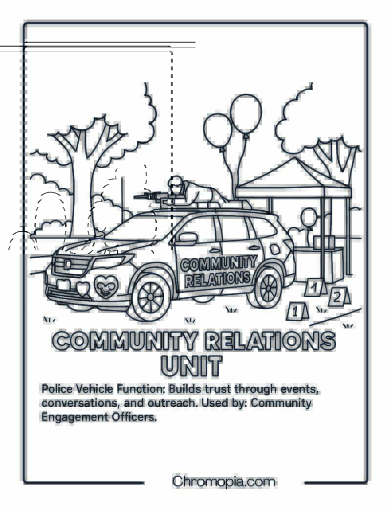 Community Relations Unit – Police Vehicle Coloring Page
