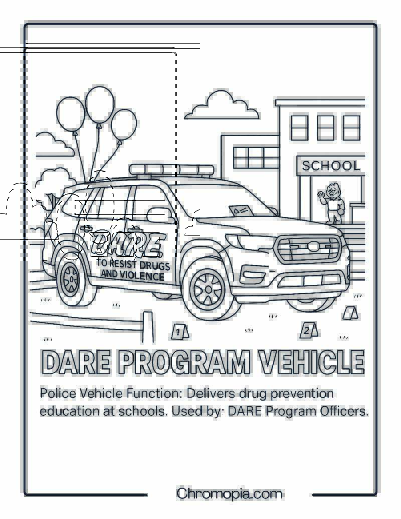 DARE Program Vehicle – Police Vehicle Coloring Page