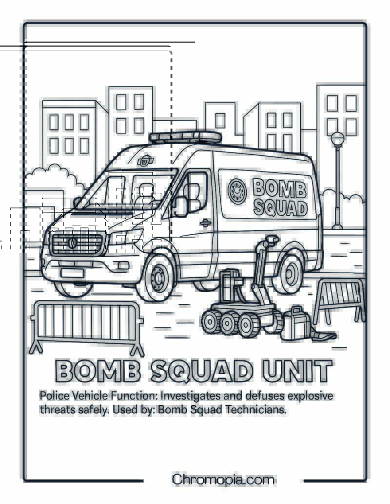 Bomb Squad Unit – Police Vehicle Coloring Page