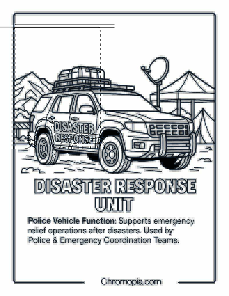Disaster Response Unit – Police Vehicle Coloring Page