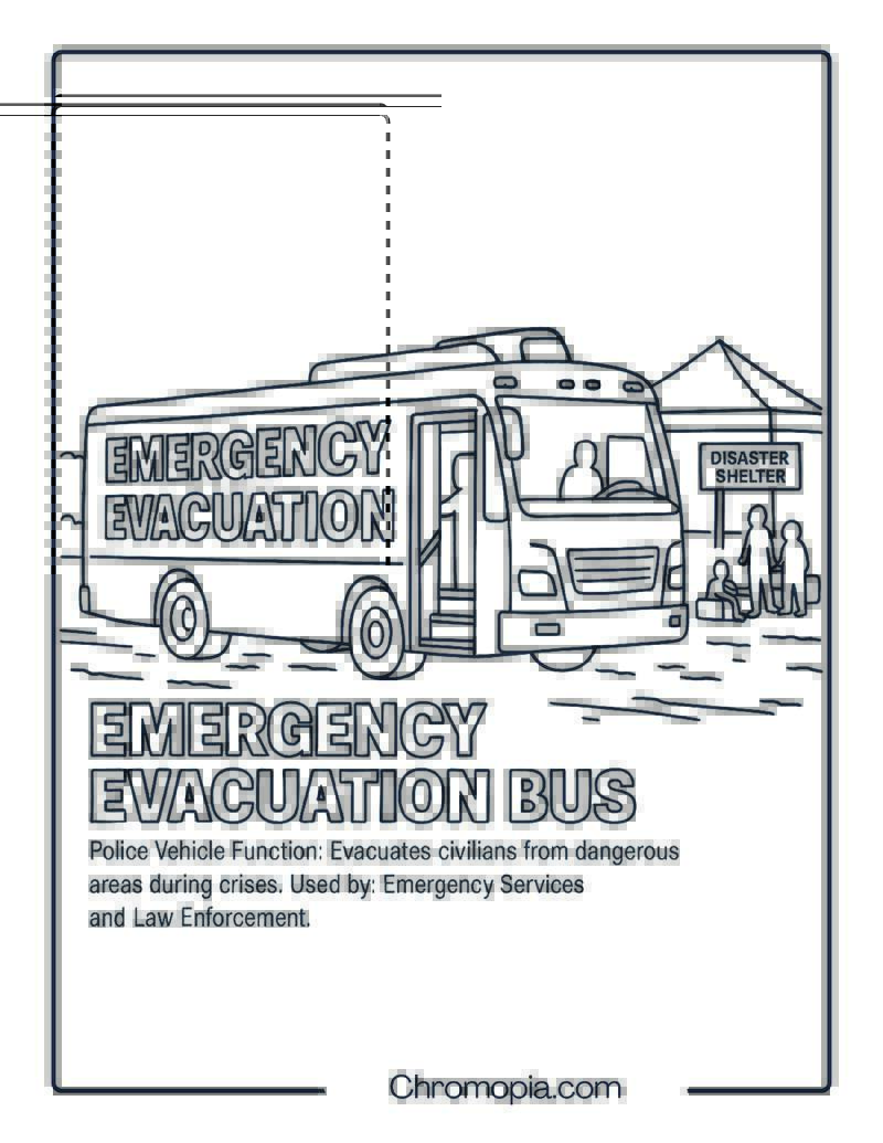 Emergency Evacuation Bus – Police Vehicle Coloring Page