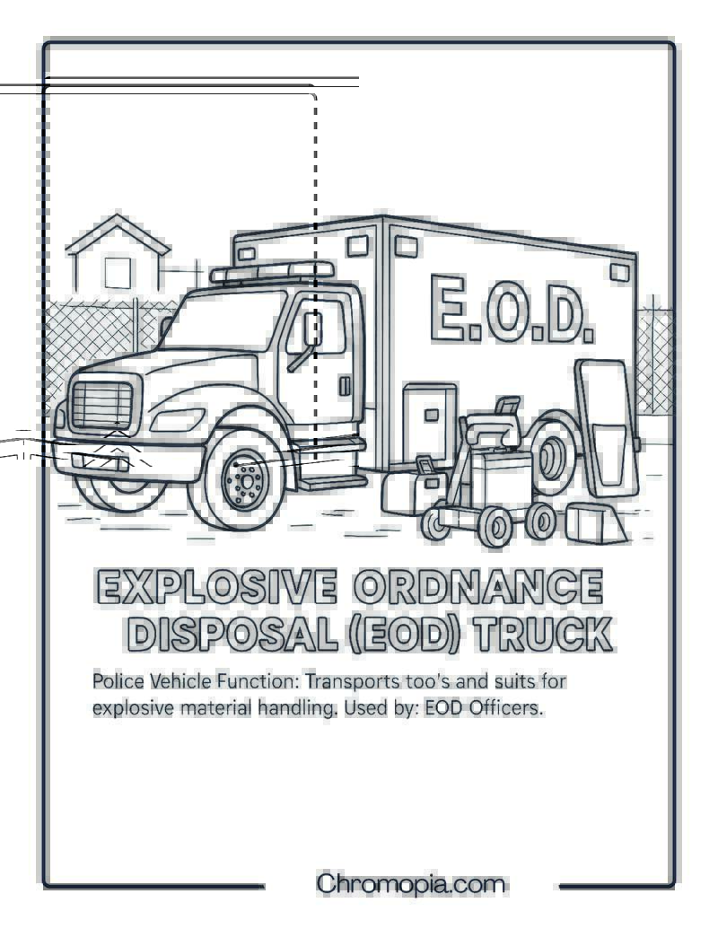 Explosive Ordnance Disposal (EOD) Truck – Police Vehicle Coloring Page