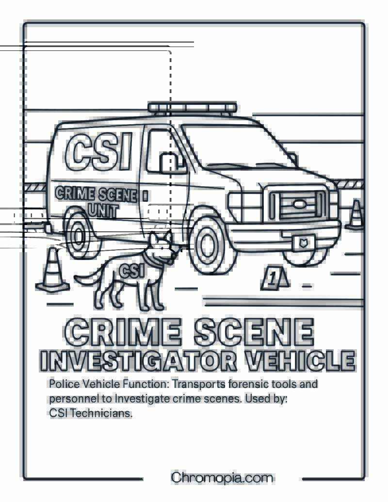 Crime Scene Investigator Vehicle – Police Vehicle Coloring Page