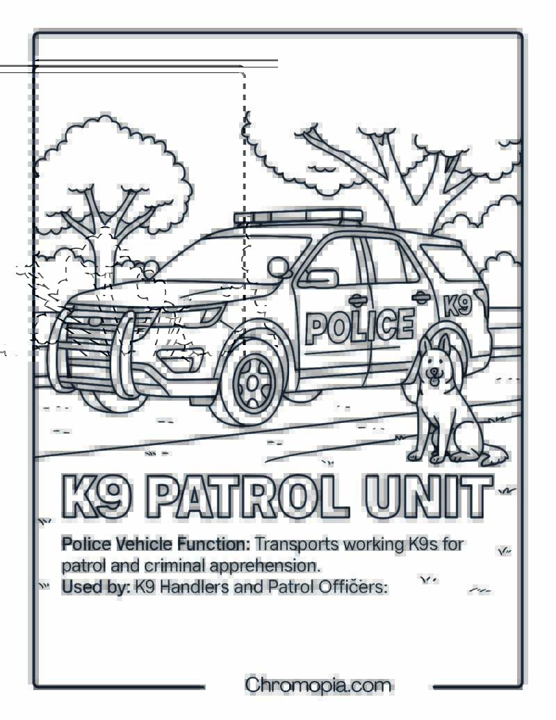 K9 Patrol Unit – Police Vehicle Coloring Page
