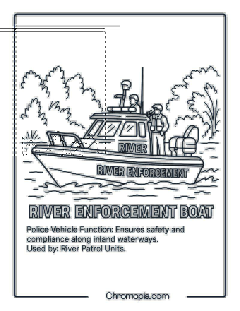 River Enforcement Boat – Police Vehicle Coloring Page