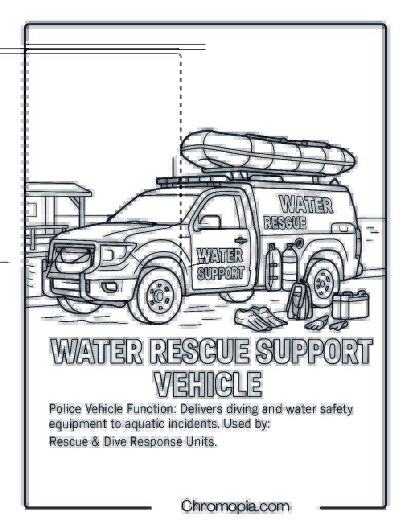 Water Rescue Support Vehicle – Police Vehicle Coloring Page