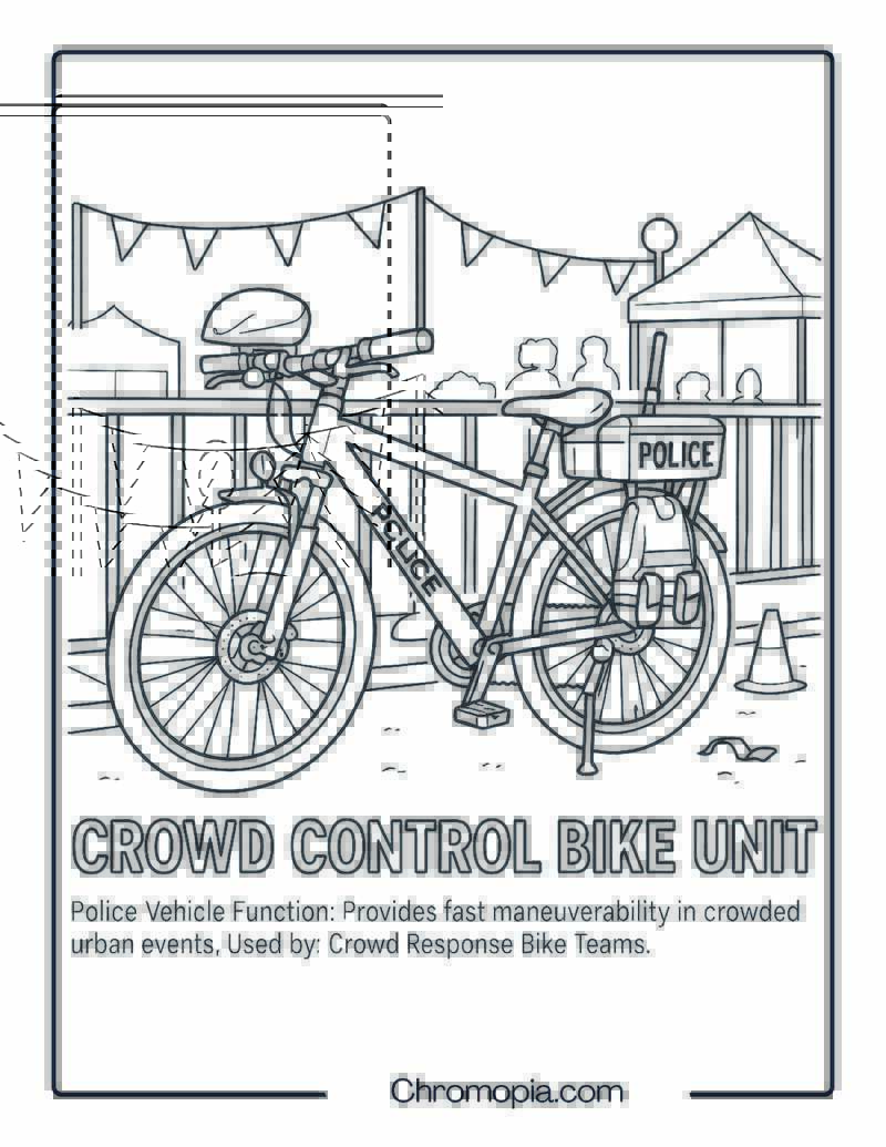 Crowd Control Bike Unit – Police Vehicle Coloring Page