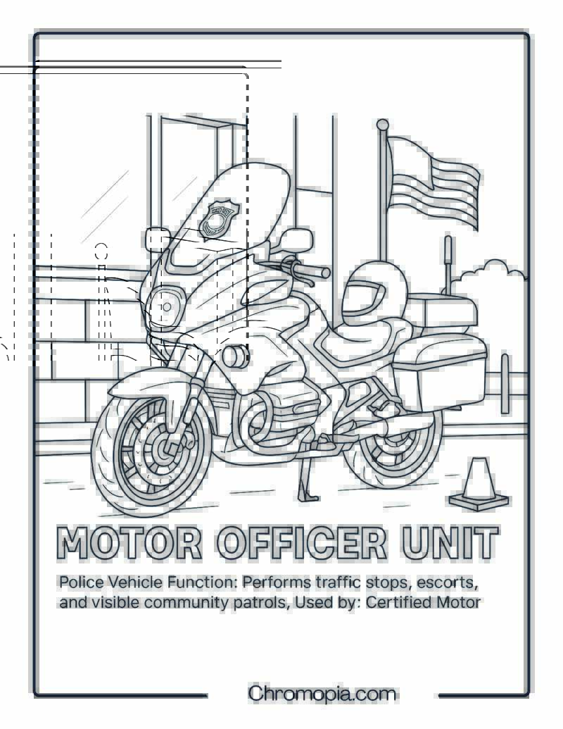 Motor Officer Unit – Police Vehicle Coloring Page