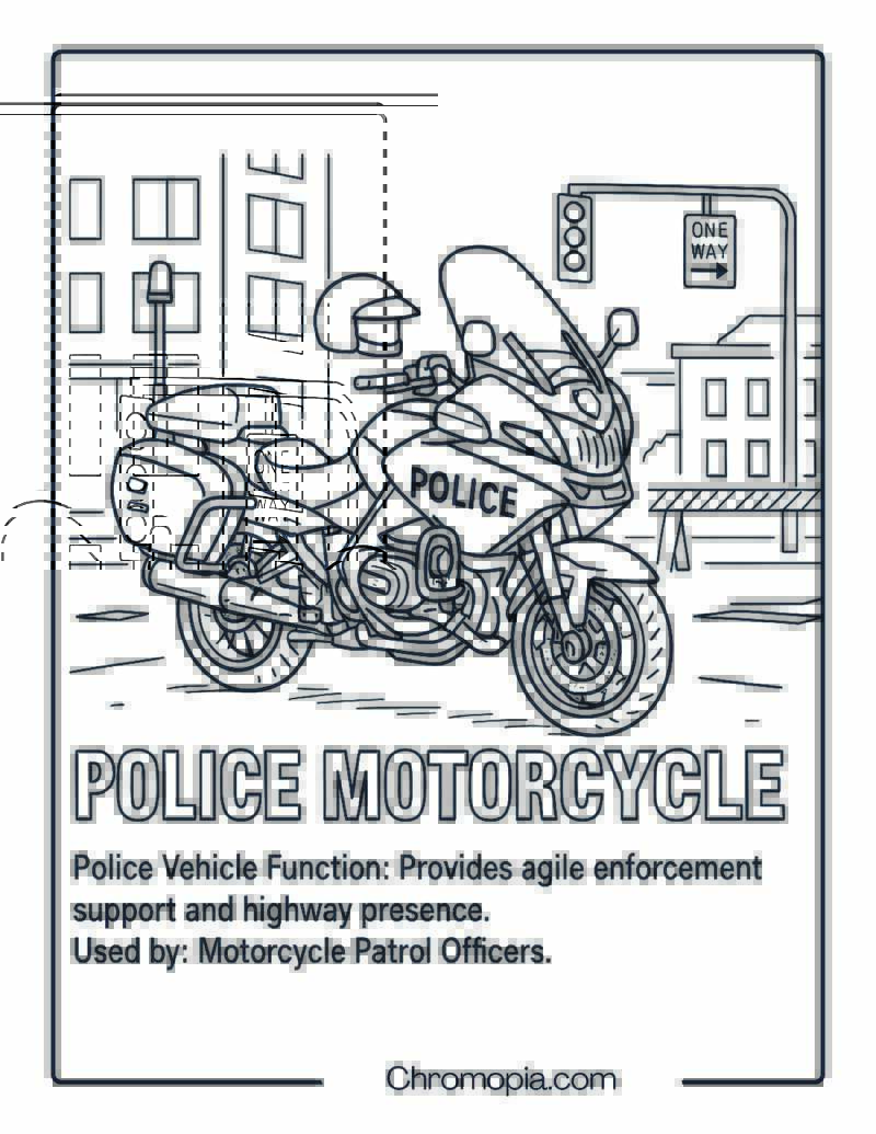 Police Motorcycle – Police Vehicle Coloring Page