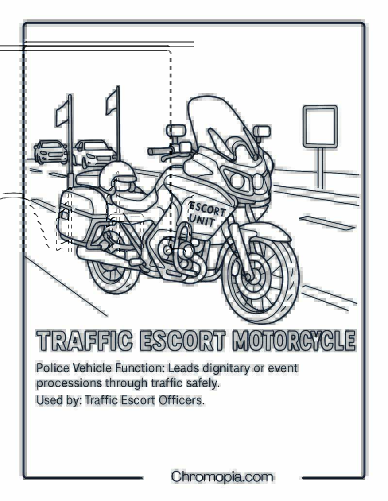 Traffic Escort Motorcycle – Police Vehicle Coloring Page
