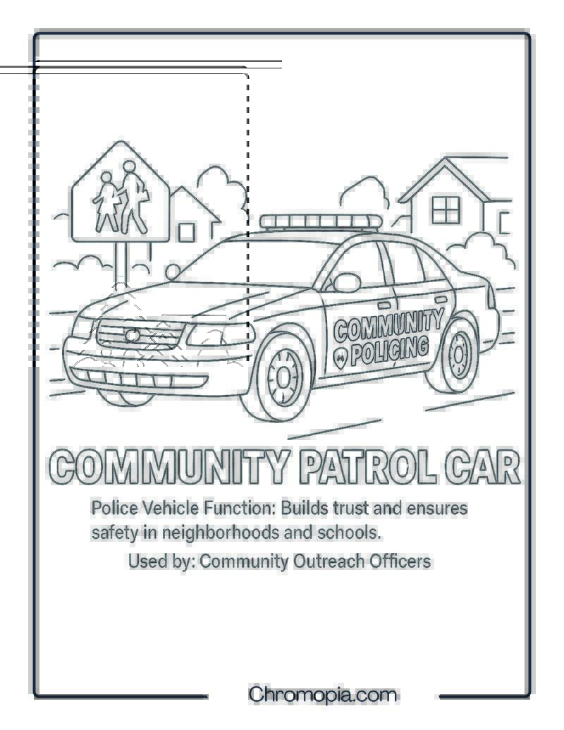 Community Patrol Car – Police Vehicle Coloring Page