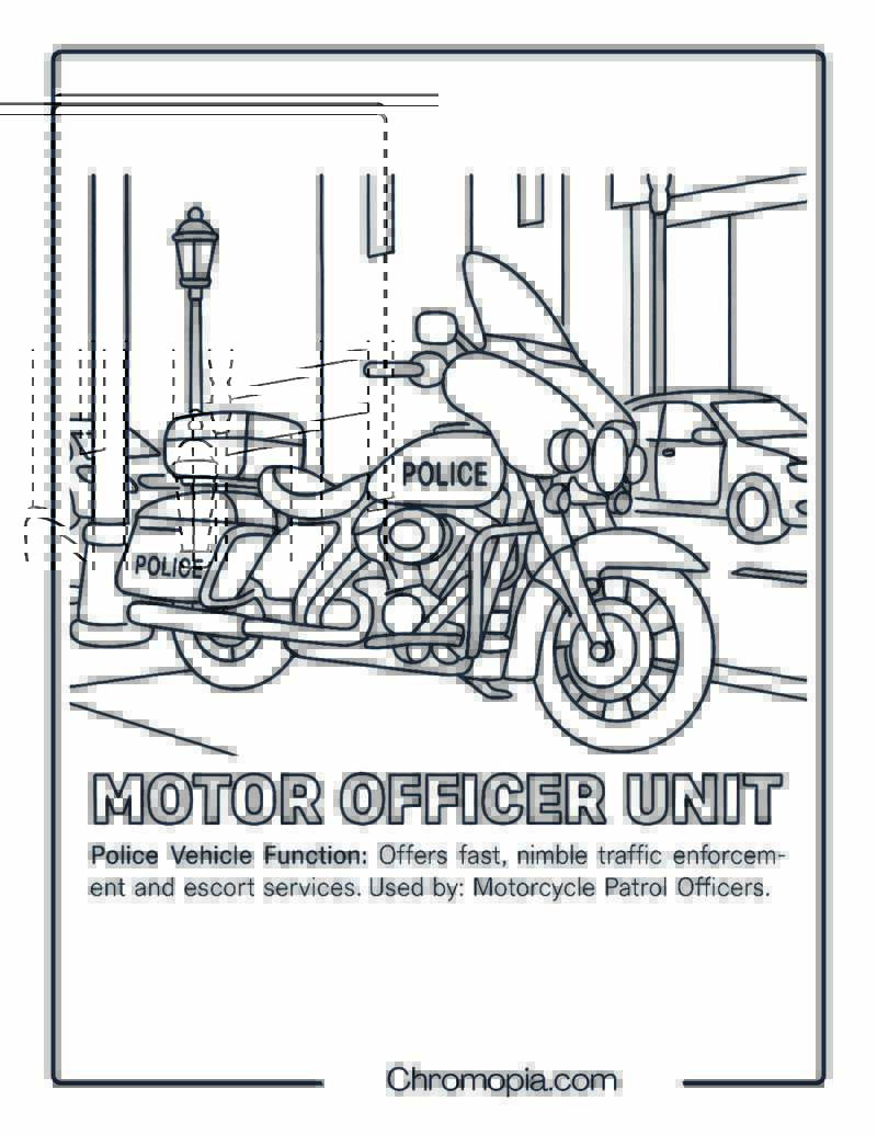 Motor Officer Unit – Police Vehicle Coloring Page