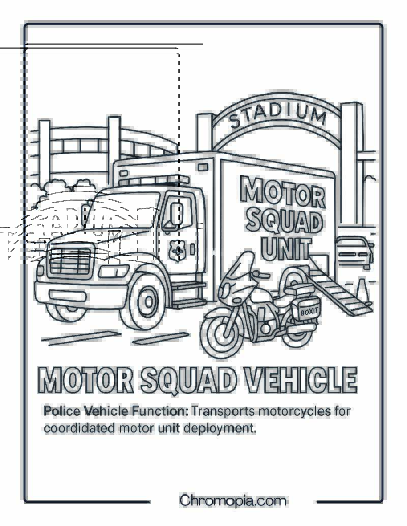 Motor Squad Vehicle – Police Vehicle Coloring Page