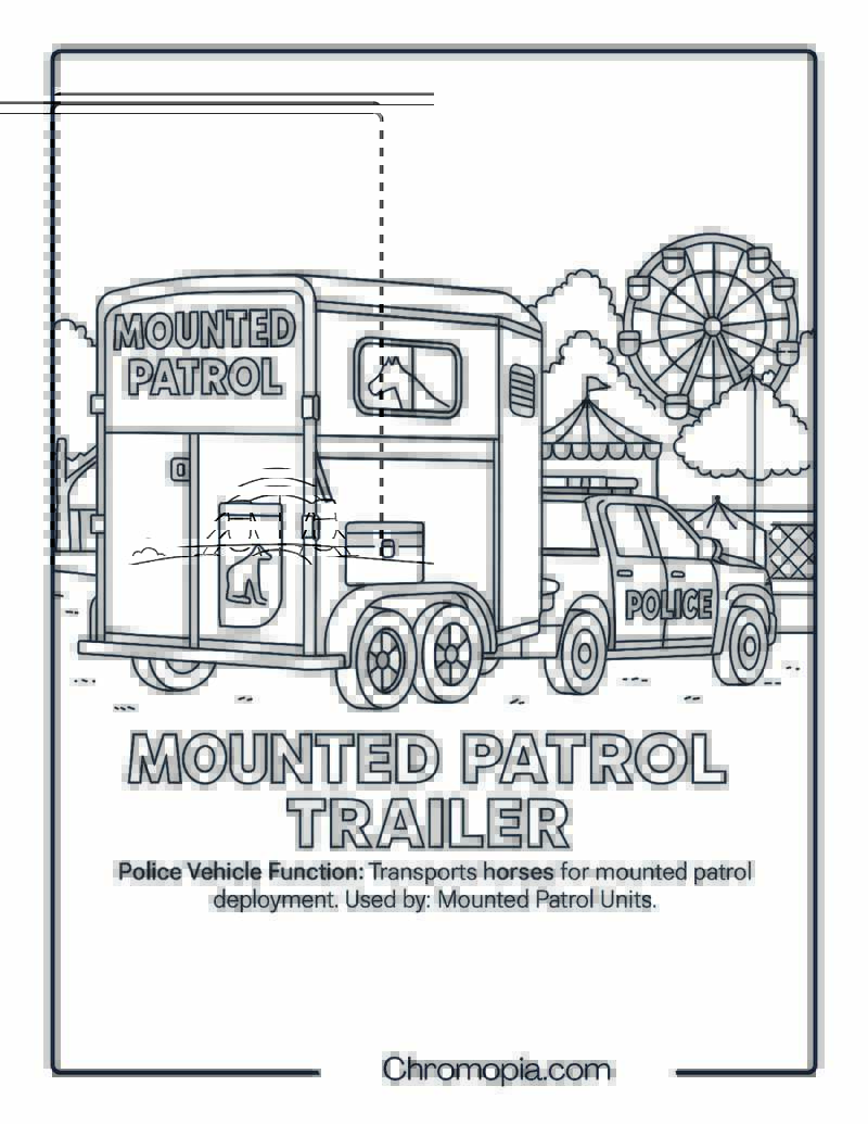 Mounted Patrol Trailer – Police Vehicle Coloring Page