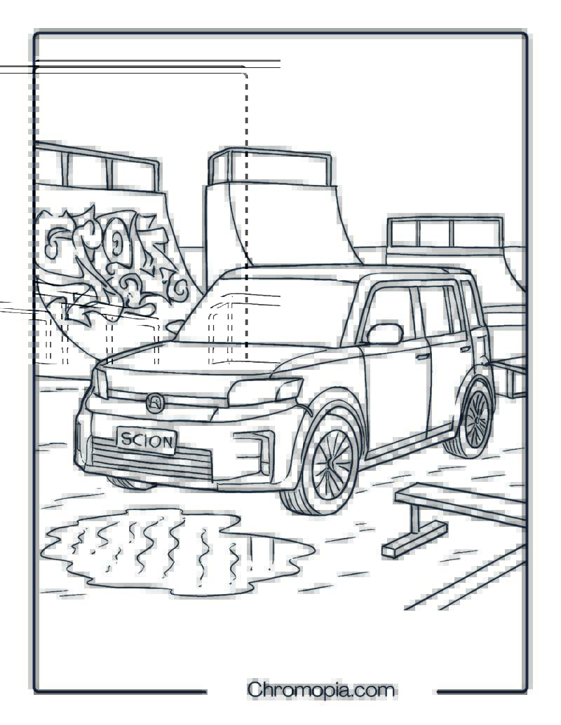 Scion xB at Skate Park – Car Coloring Page