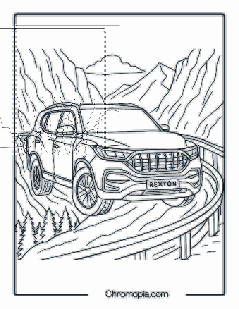 SsangYong Rexton in Mountain Pass – Car Coloring Page