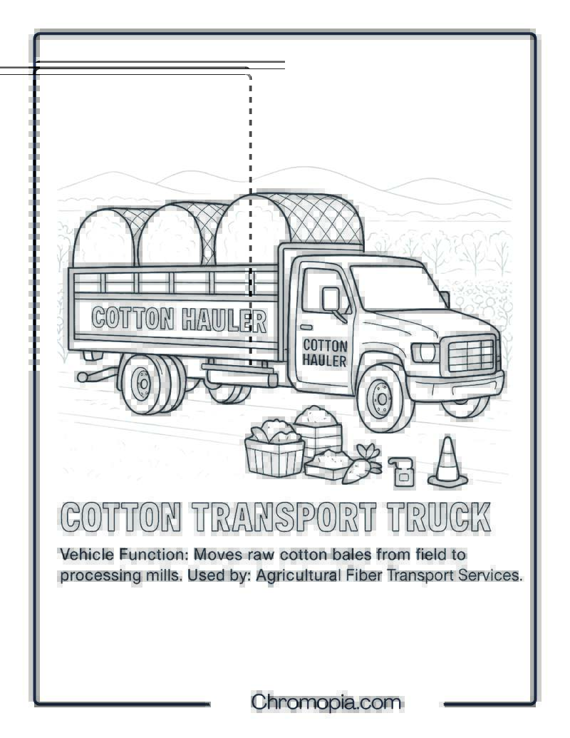 Cotton Transport Truck – Transportation Vehicle Coloring Page