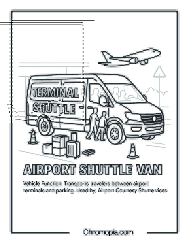 Airport Shuttle Van – Transportation Vehicle Coloring Page