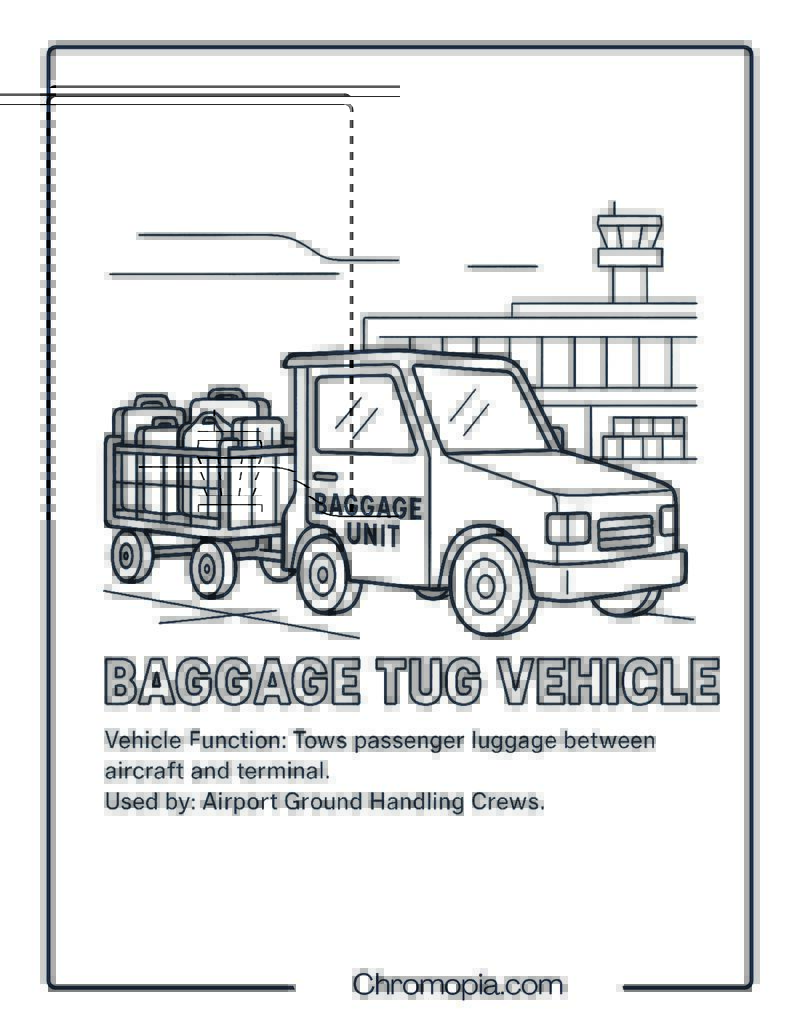 Baggage Tug Vehicle – Transportation Vehicle Coloring Page