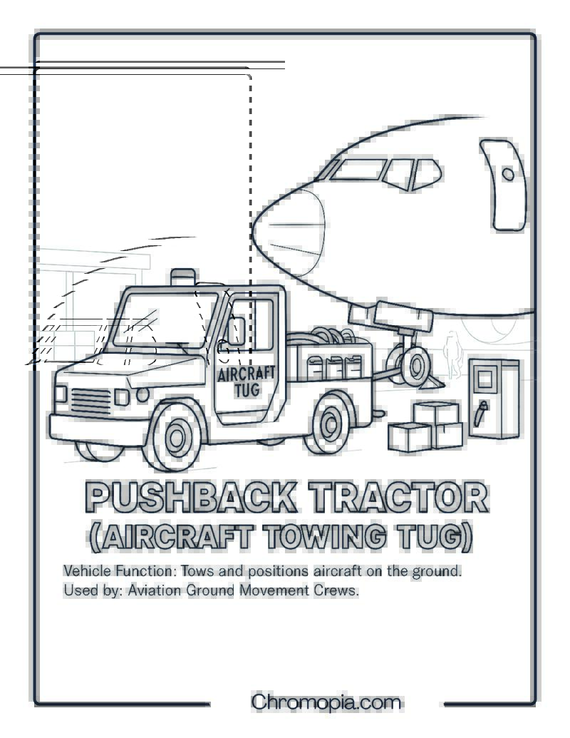Pushback Tractor (Aircraft Towing Tug) – Transportation Vehicle Coloring Page