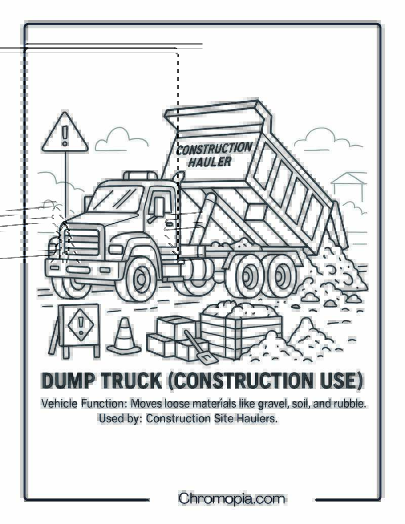 Dump Truck (Construction Use) – Transportation Vehicle Coloring Page