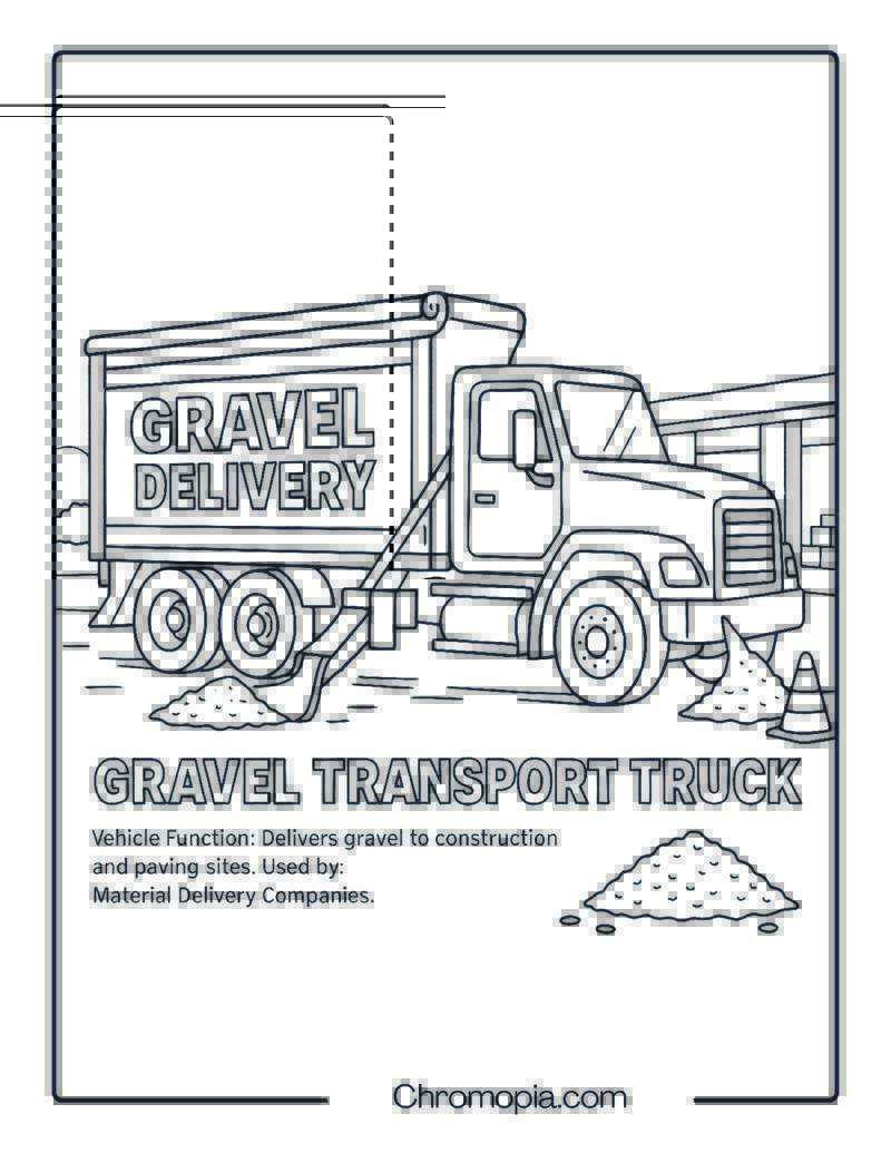 Gravel Transport Truck – Transportation Vehicle Coloring Page