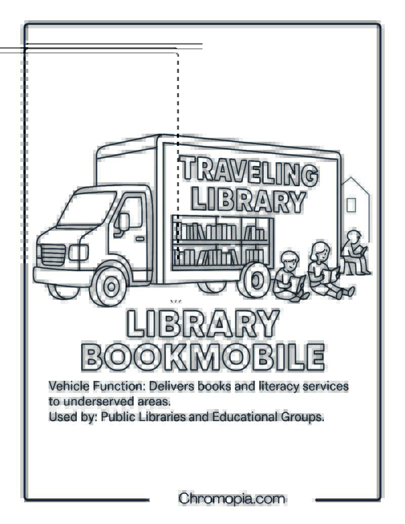 Library Bookmobile – Transportation Vehicle Coloring Page