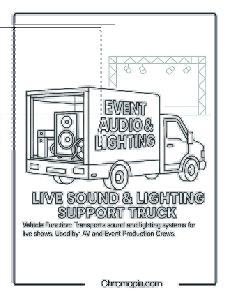 Live Sound & Lighting Support Truck – Transportation Vehicle Coloring Page