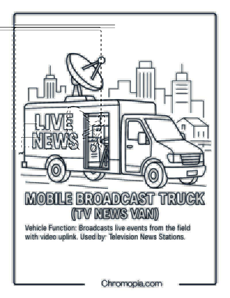 Mobile Broadcast Truck (TV News Van) – Transportation Vehicle Coloring Page