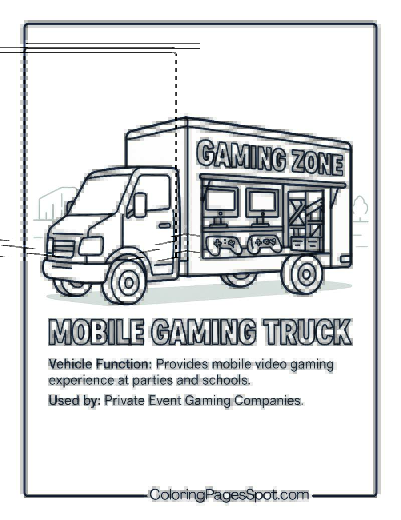 Mobile Gaming Truck – Transportation Vehicle Coloring Page