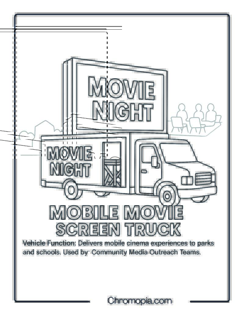 Mobile Movie Screen Truck – Transportation Vehicle Coloring Page