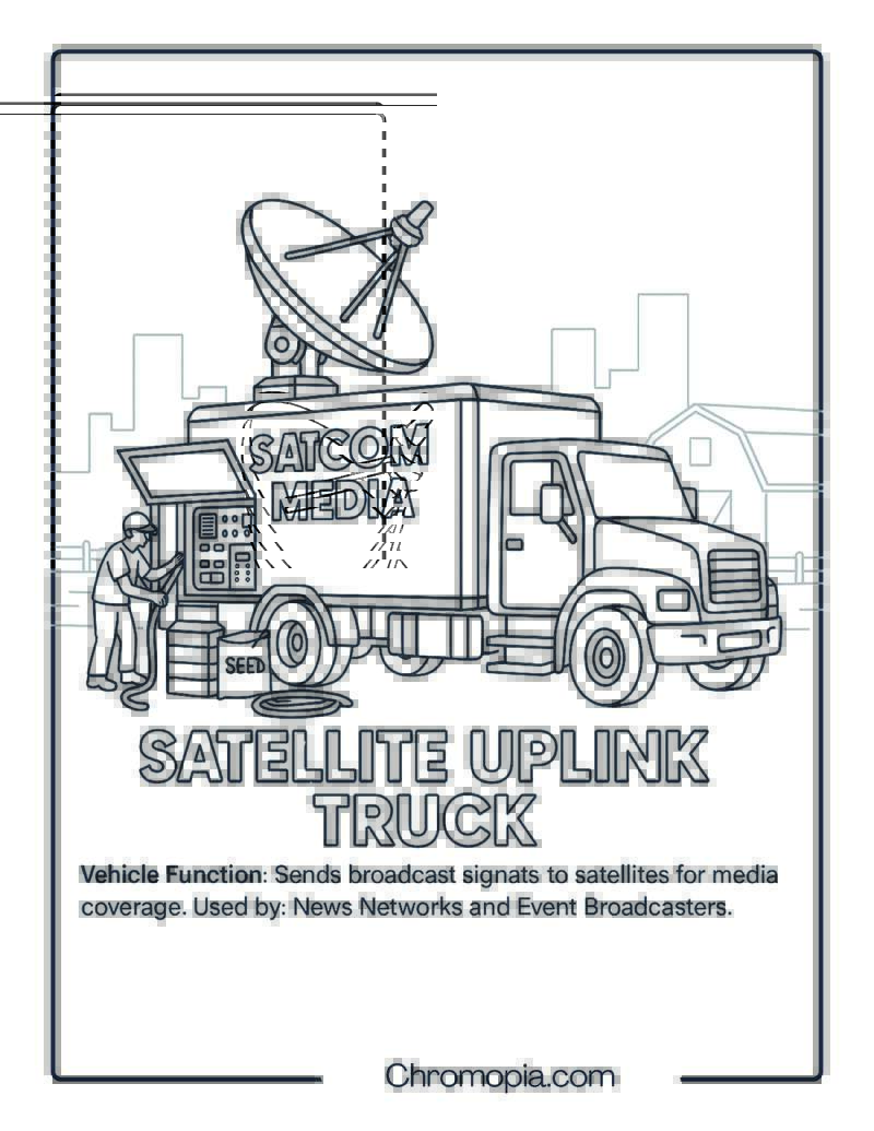 Satellite Uplink Truck – Transportation Vehicle Coloring Page