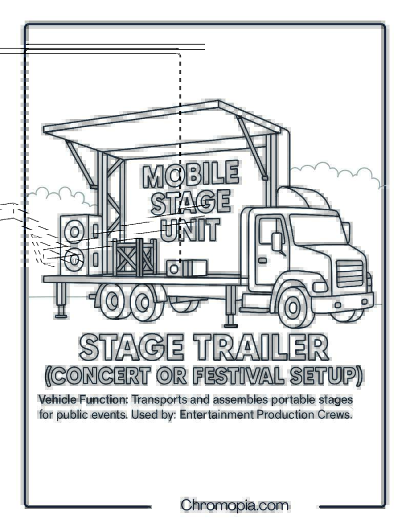 Stage Trailer (Concert or Festival Setup) – Transportation Vehicle Coloring Page