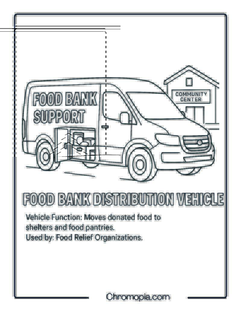 Food Bank Distribution Vehicle – Transportation Vehicle Coloring Page