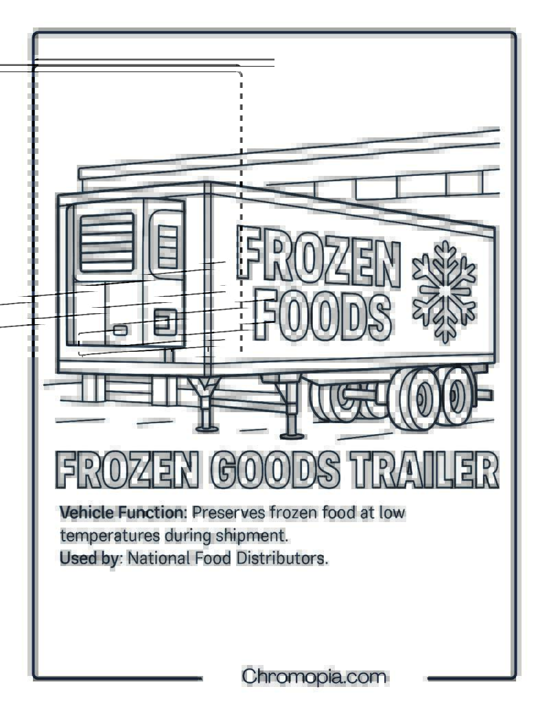 Frozen Goods Trailer – Transportation Vehicle Coloring Page
