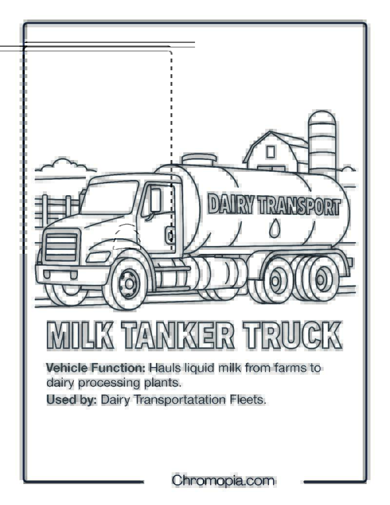Milk Tanker Truck – Transportation Vehicle Coloring Page
