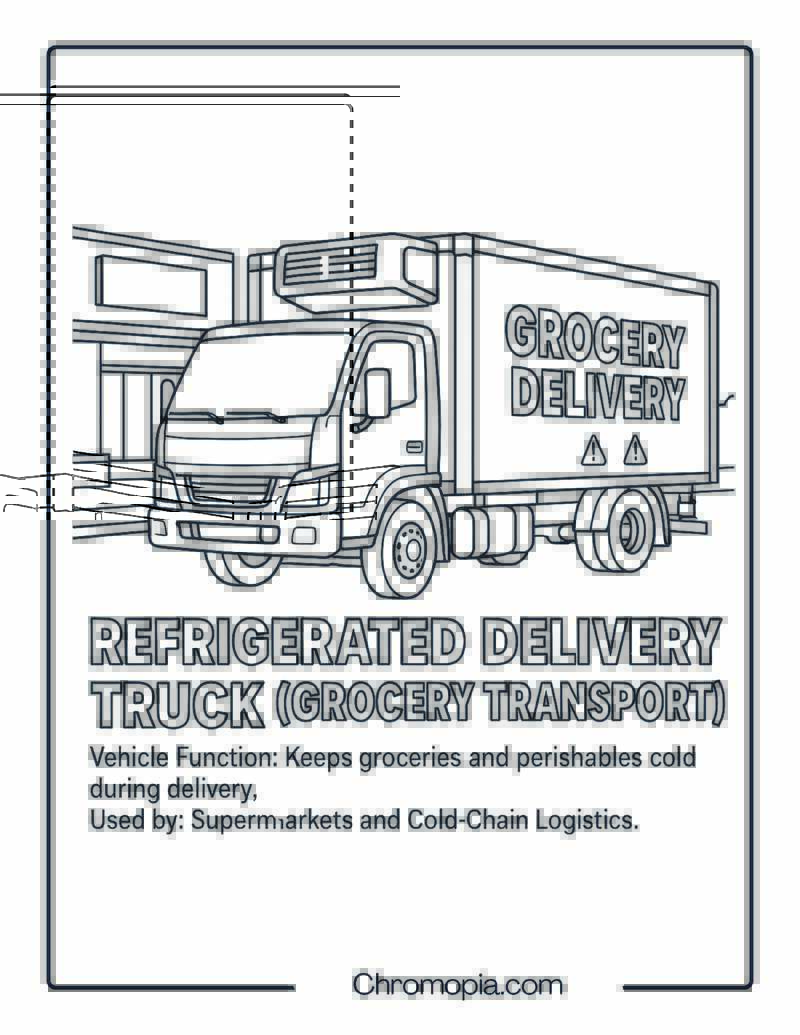 Refrigerated Delivery Truck (Grocery Transport) – Transportation Vehicle Coloring Page