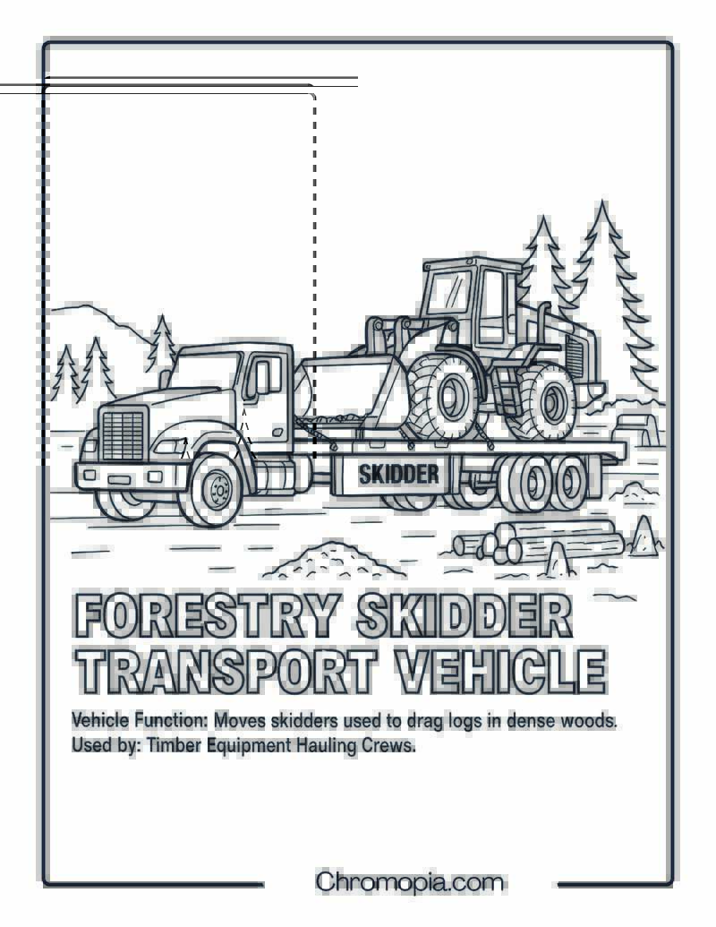 Forestry Skidder Transport Vehicle – Transportation Vehicle Coloring Page