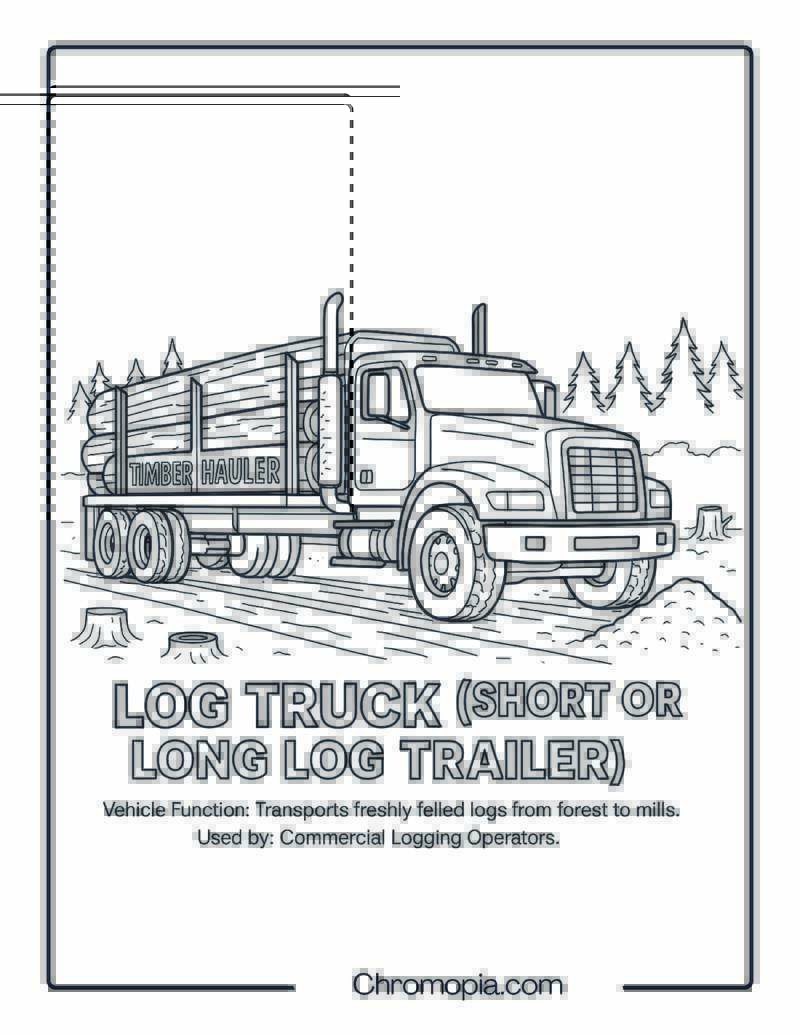 Log Truck (Short or Long Log Trailer) – Transportation Vehicle Coloring Page