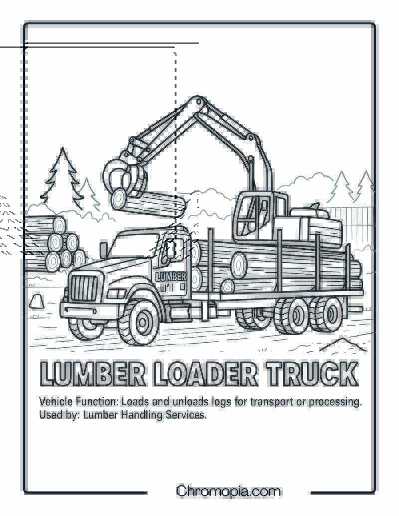 Lumber Loader Truck – Transportation Vehicle Coloring Page
